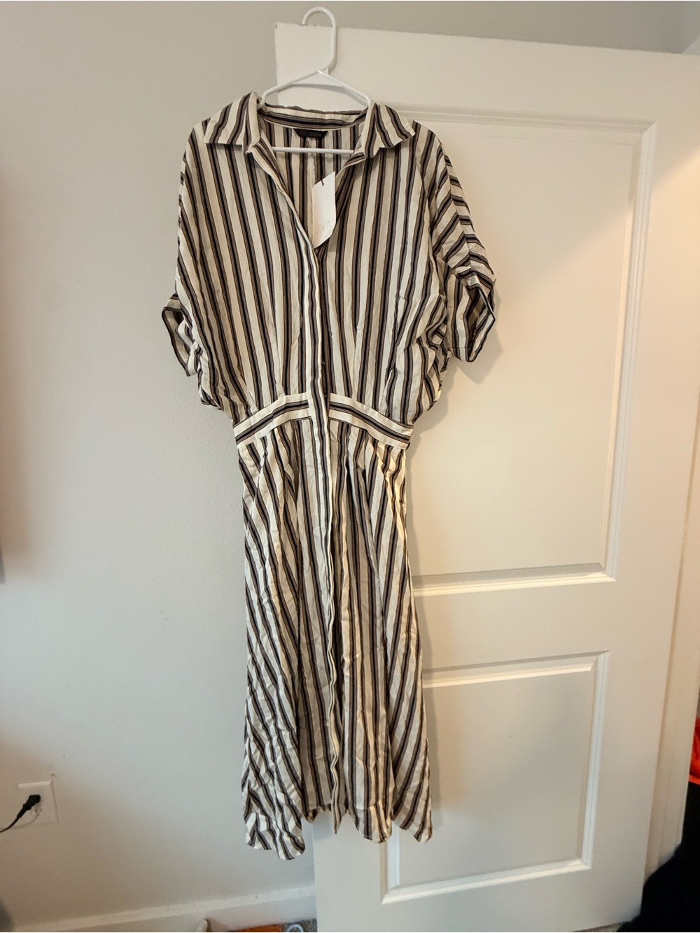 Zara Black and White Striped Midi Shirt Dress
